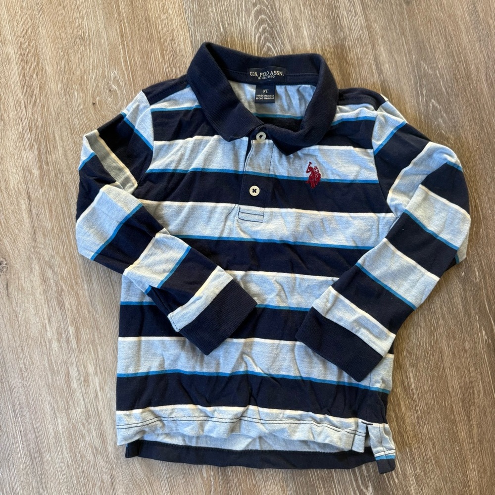 U.S. Polo Assn. Kids Polo Shirt with Navy and Gray Stripes